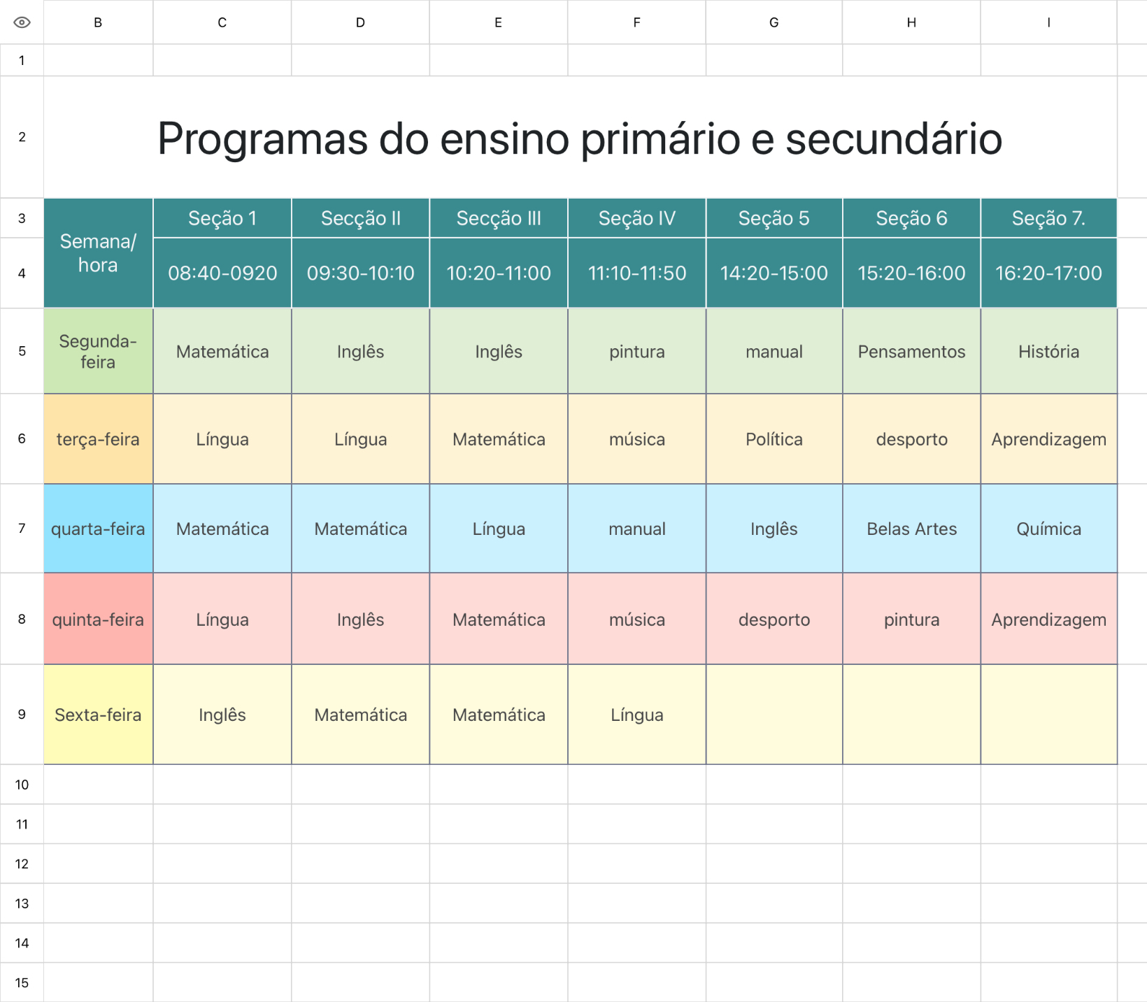 Programa de ensino primário e secundário 1